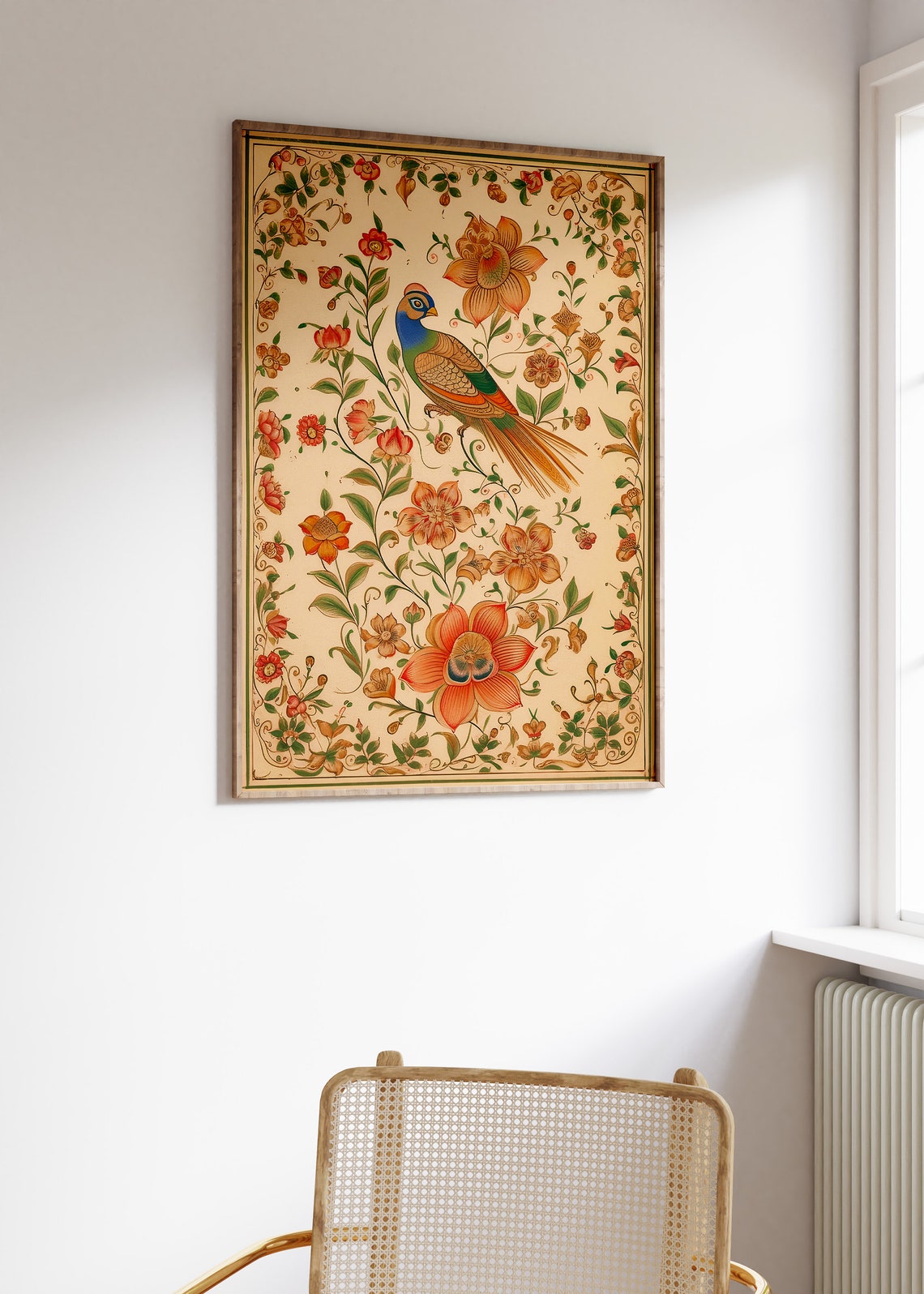 Traditional Indian Floral Bird Botanical Heritage Kitchen Wall Art - Image 3