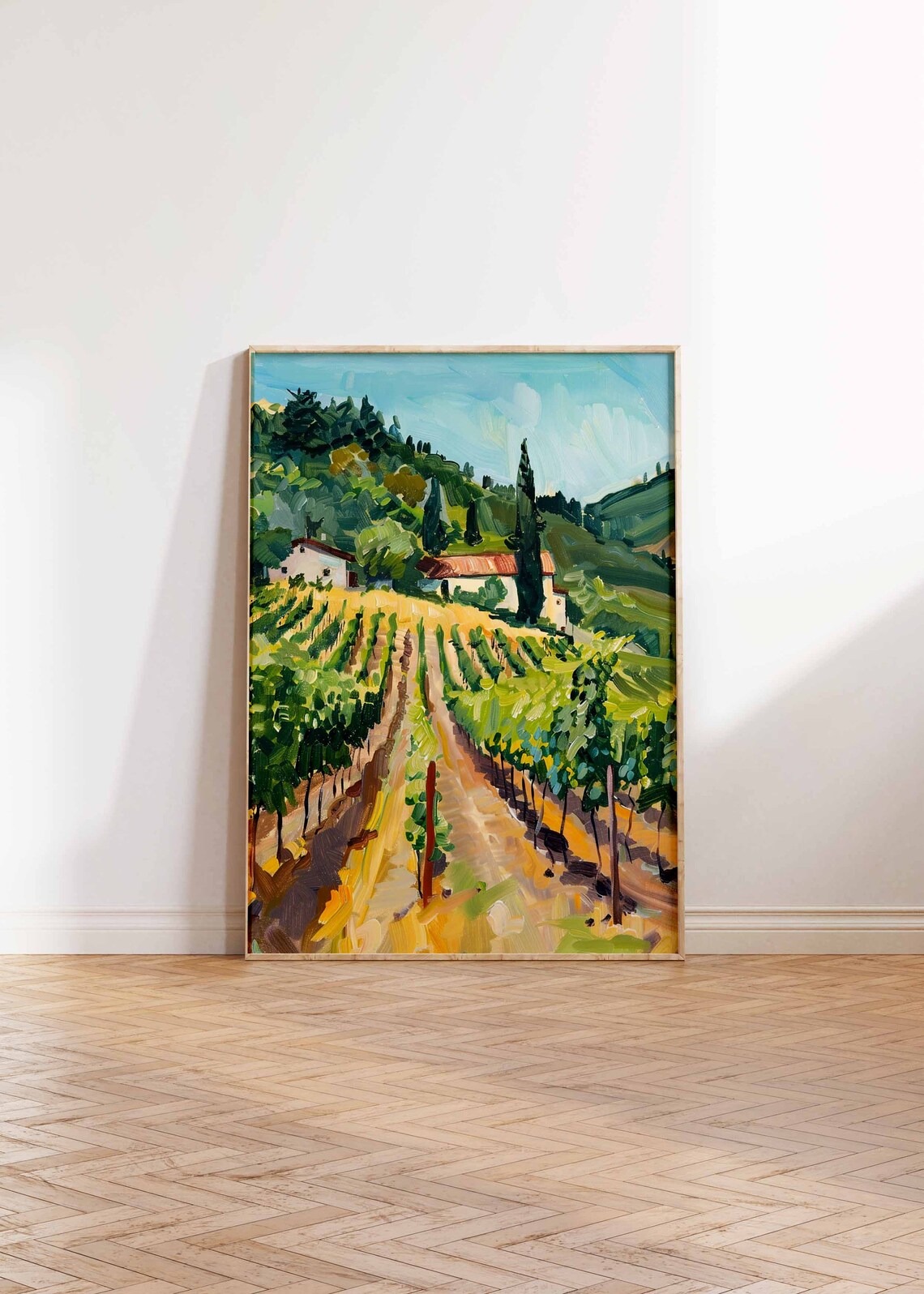 Tuscan Vineyard Farmhouse Art Poster Cypress Hills Summer Scene - Image 2