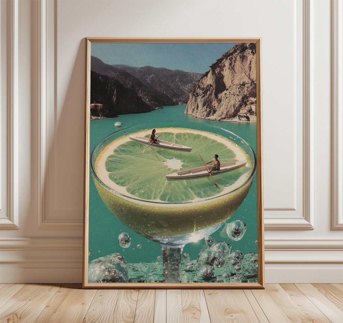 Surreal Lemon Lake Retro Collage Art Print