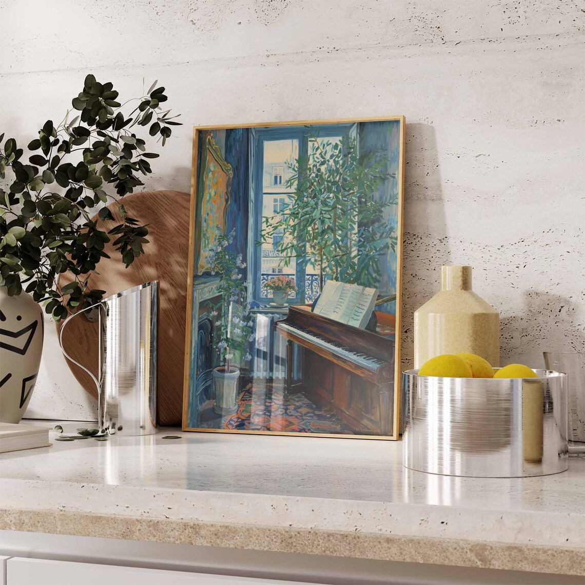 Grand Piano by Window Interior Plant Painted Music Room Art Poster - Image 3
