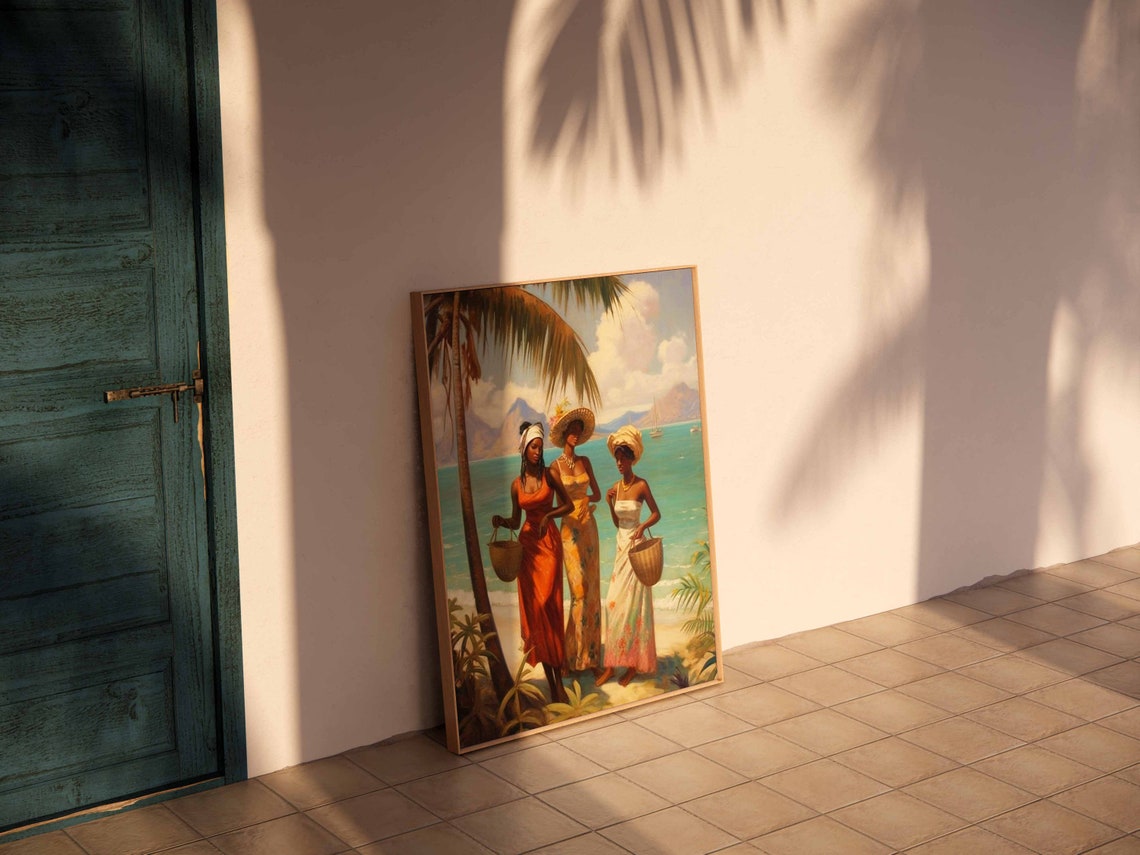 Caribbean Island Beach Women Baskets Tropical Vintage Art Print - Image 2