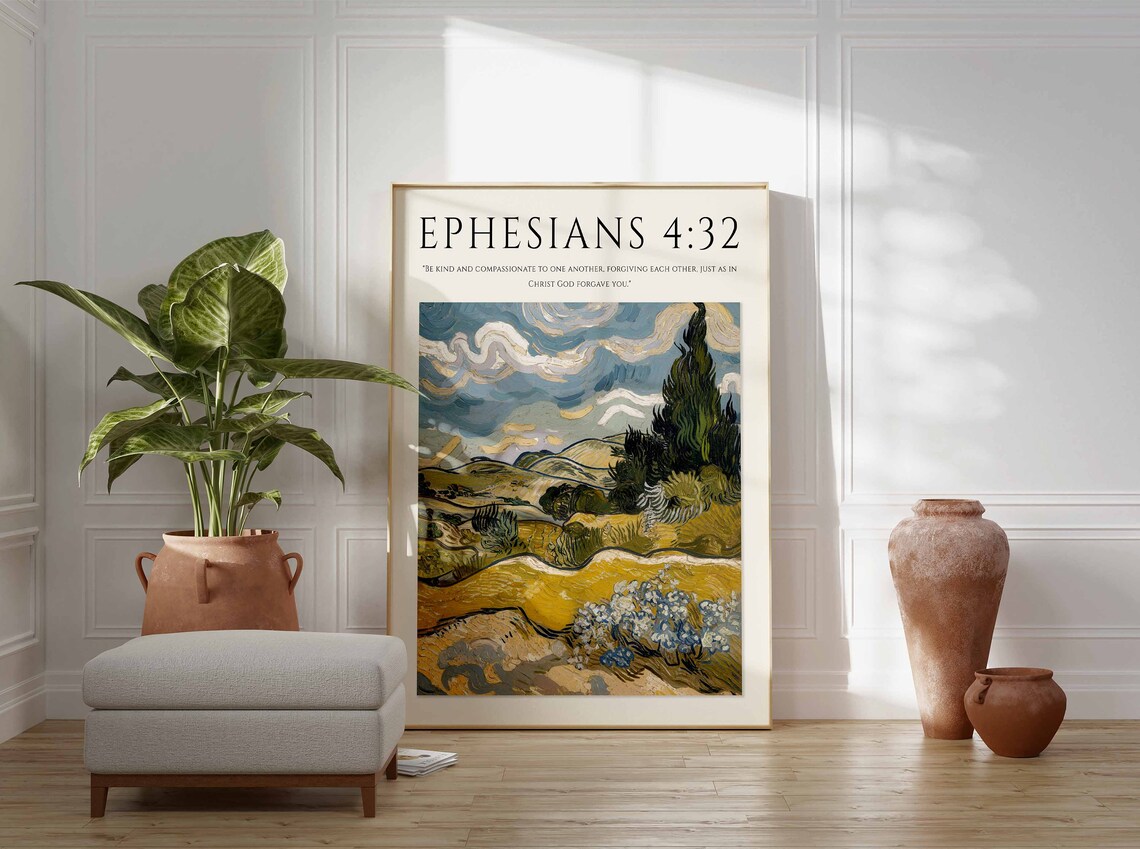 Ephesians 4:32 Bible Verse Cypress Wheat Field Van Gogh Style Christian Poster - Image 2