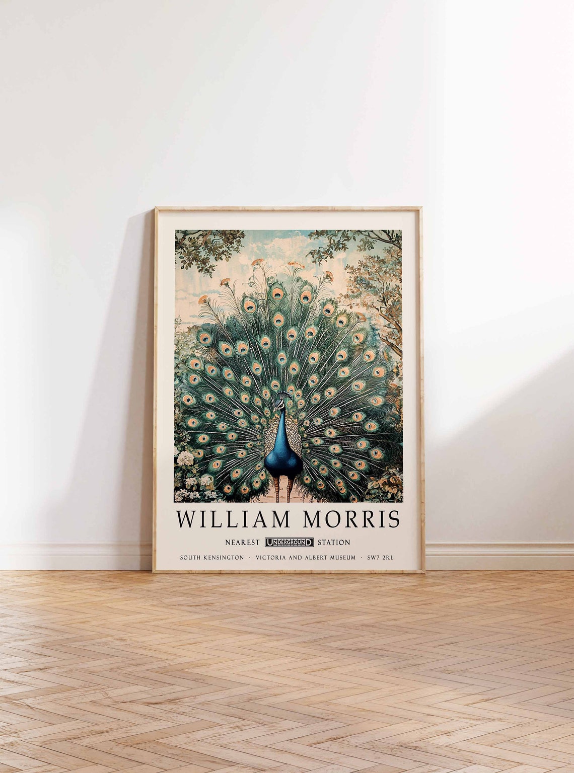 William Morris Peacock with Fanned Tail Botanical Art Poster - Image 2
