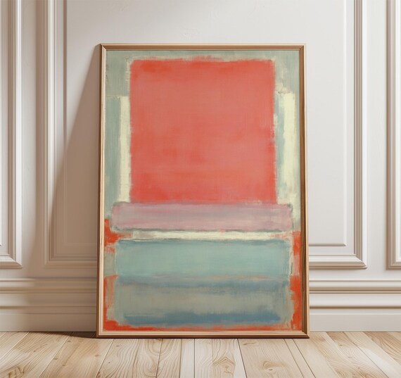 Warm Red Pink Color Field Bands Soft Abstract Modern Wall Art