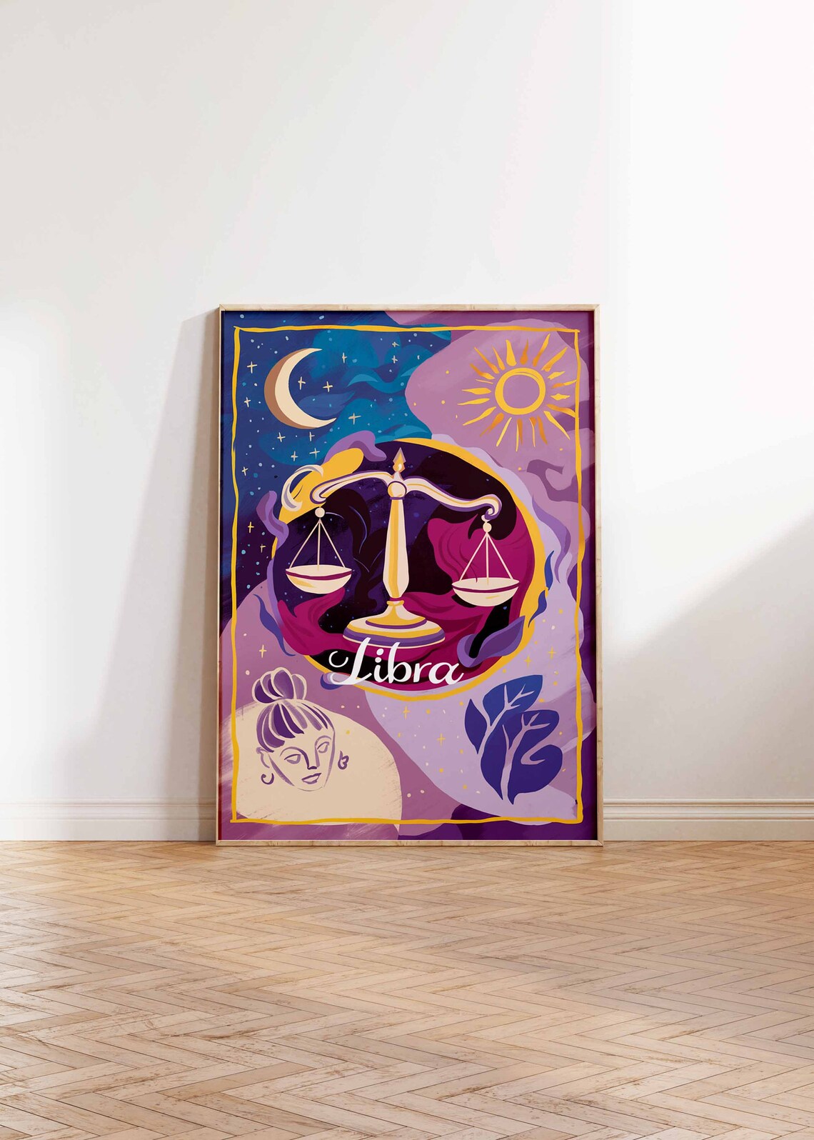 Libra Zodiac Gold Scales Purple Cosmic Celestial Star Sign Poster - Image 2