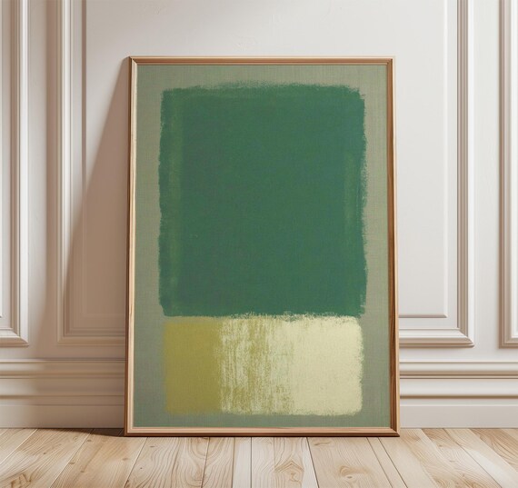 Deep Forest Green Beige Color Field Abstract Modern Wall Art