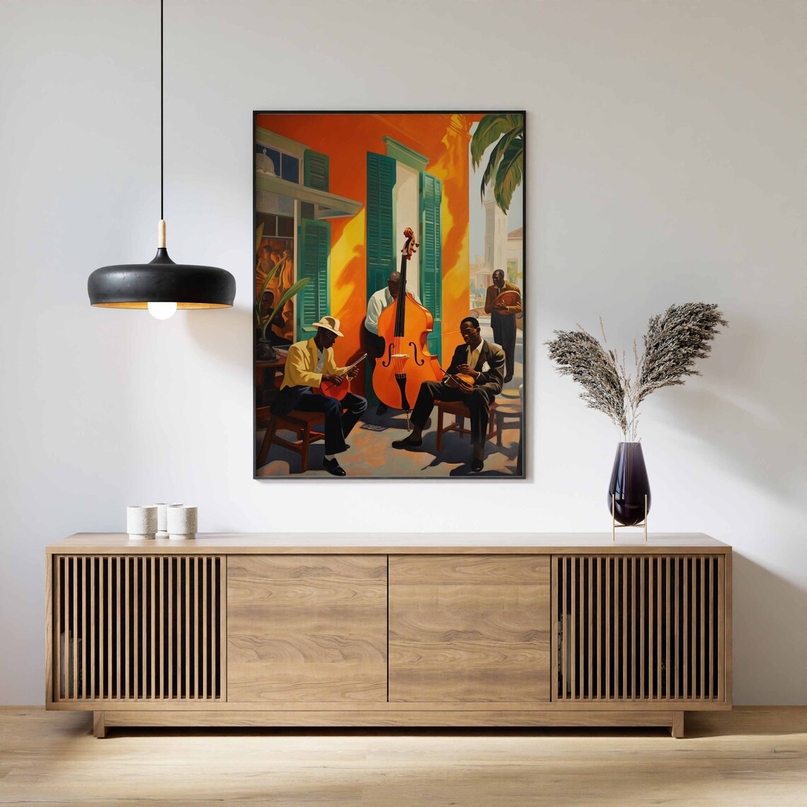 Jazz Trio Street Musicians Bass Violin Vintage Painting Poster - Image 2