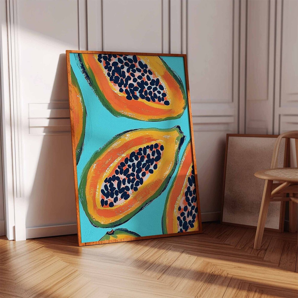 Lush Sliced Papaya Halves Turquoise Painterly Pop Art Poster - Image 2