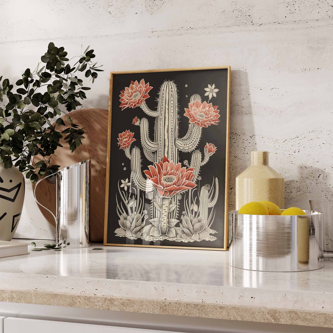 Blooming Cactus Flowers Desert Botanical Illustration Poster - Image 2