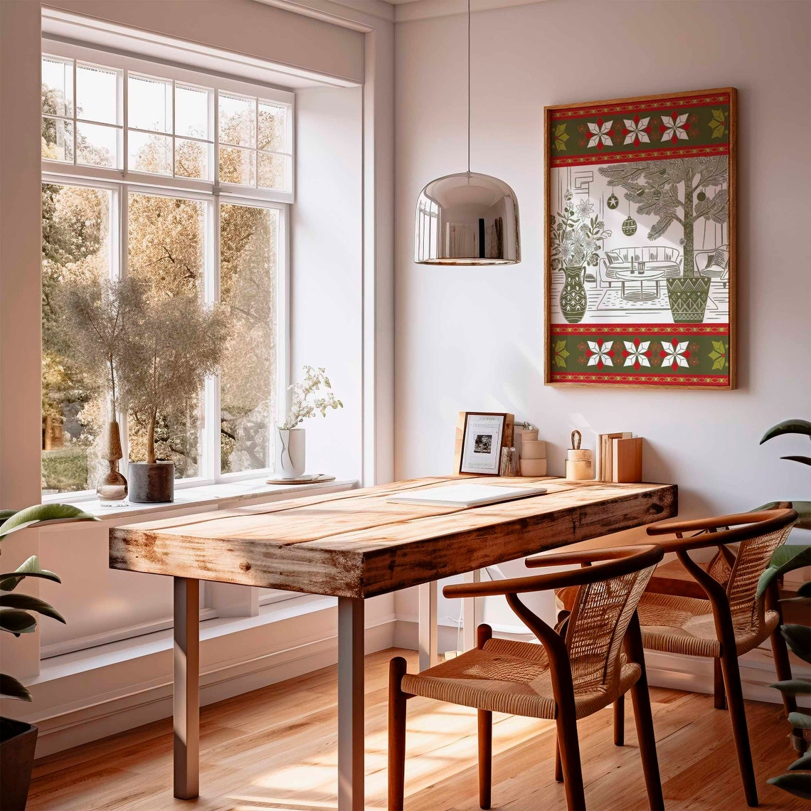 Christmas Cozy Living Room Festive Scandinavian Folk Art Poster - Image 2