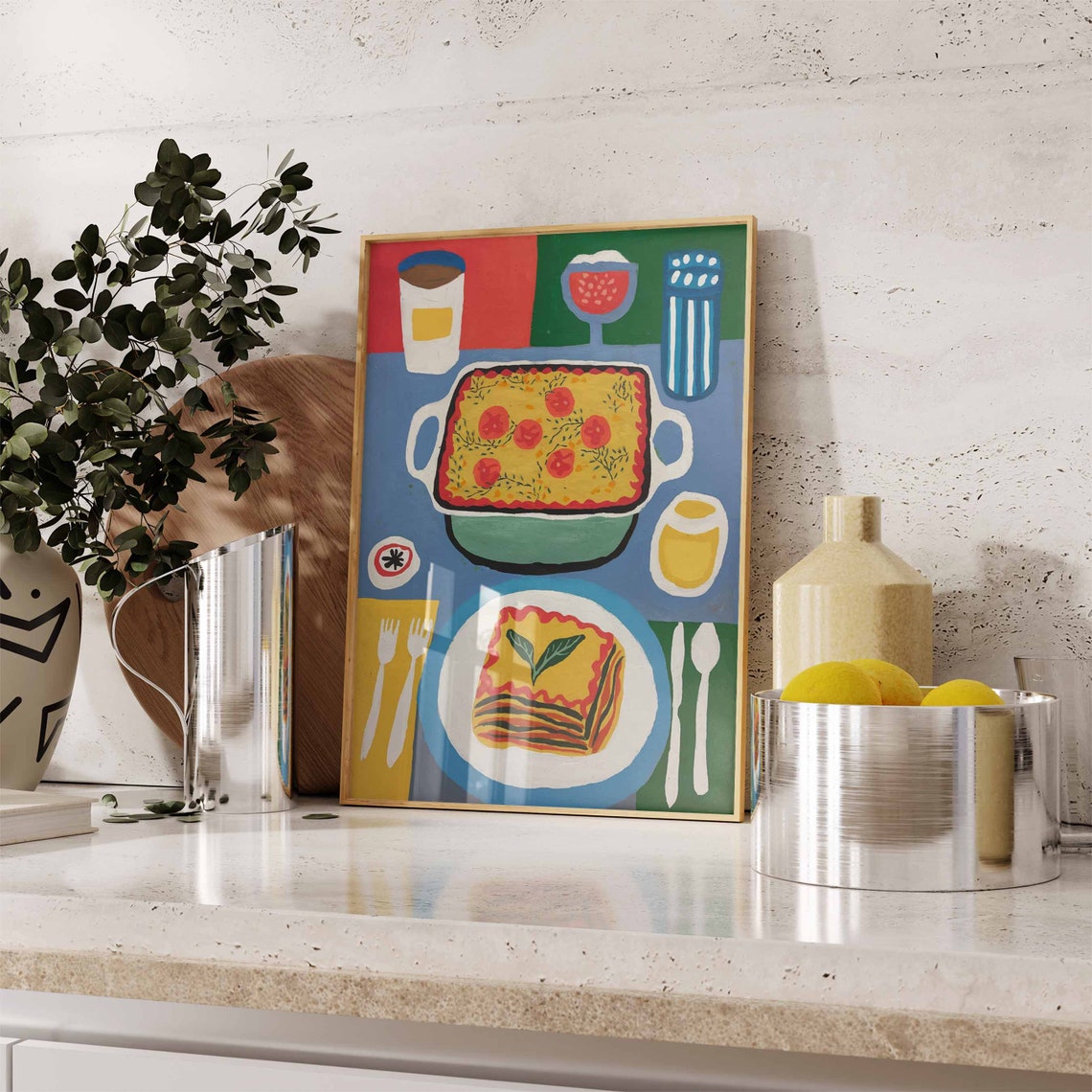 Italian Lasagne Baking Dish Dinner Scene Retro Kitchen Art Poster - Image 2