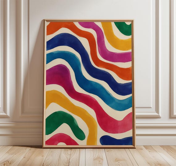 Colorful Abstract Wave Poster Modern Minimalist Wall Art Print Vibrant Geometric Home Decor Mid Century Pop Inspired Artwork