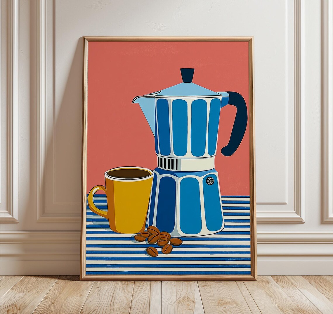 Modern Coffee Pot Poster, Retro Kitchen Wall Art