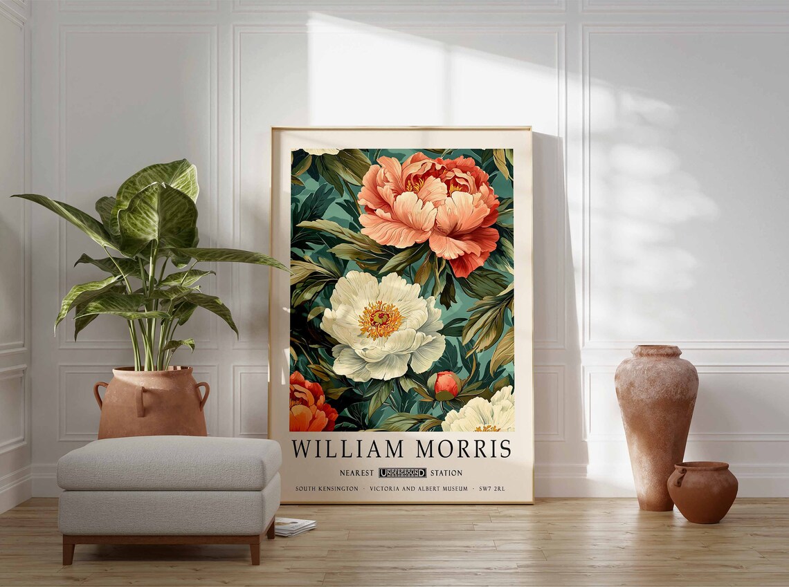 William Morris Vintage Peony Blossom Floral Botanical Museum Poster - Image 3