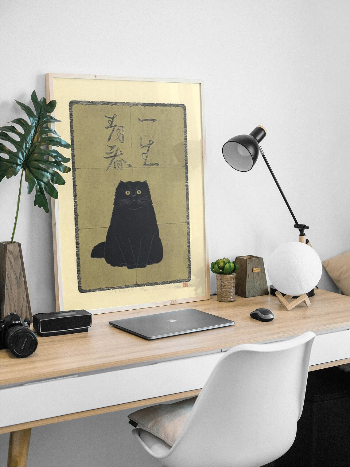 Japanese Cat Art Print, Black Cat Animal Decor - Image 2