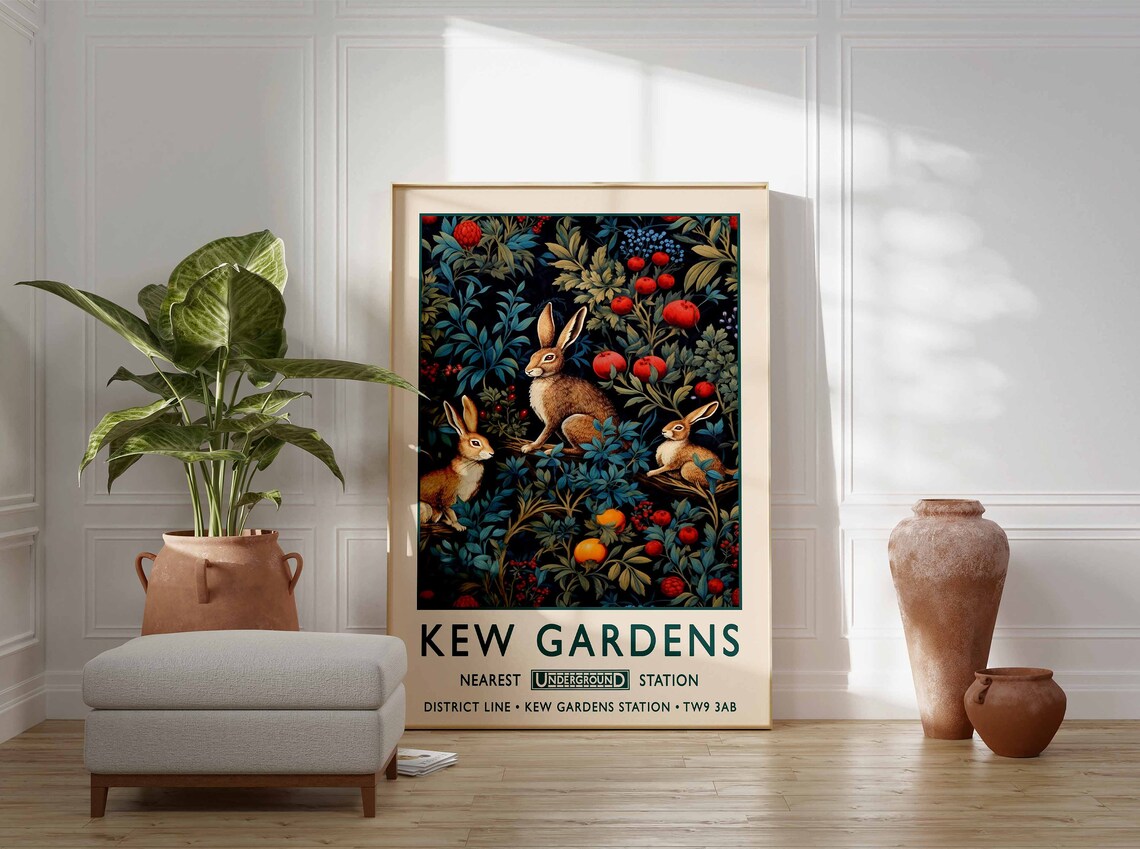 Kew Gardens Rabbits in Woodland Botanical London Travel Poster - Image 3