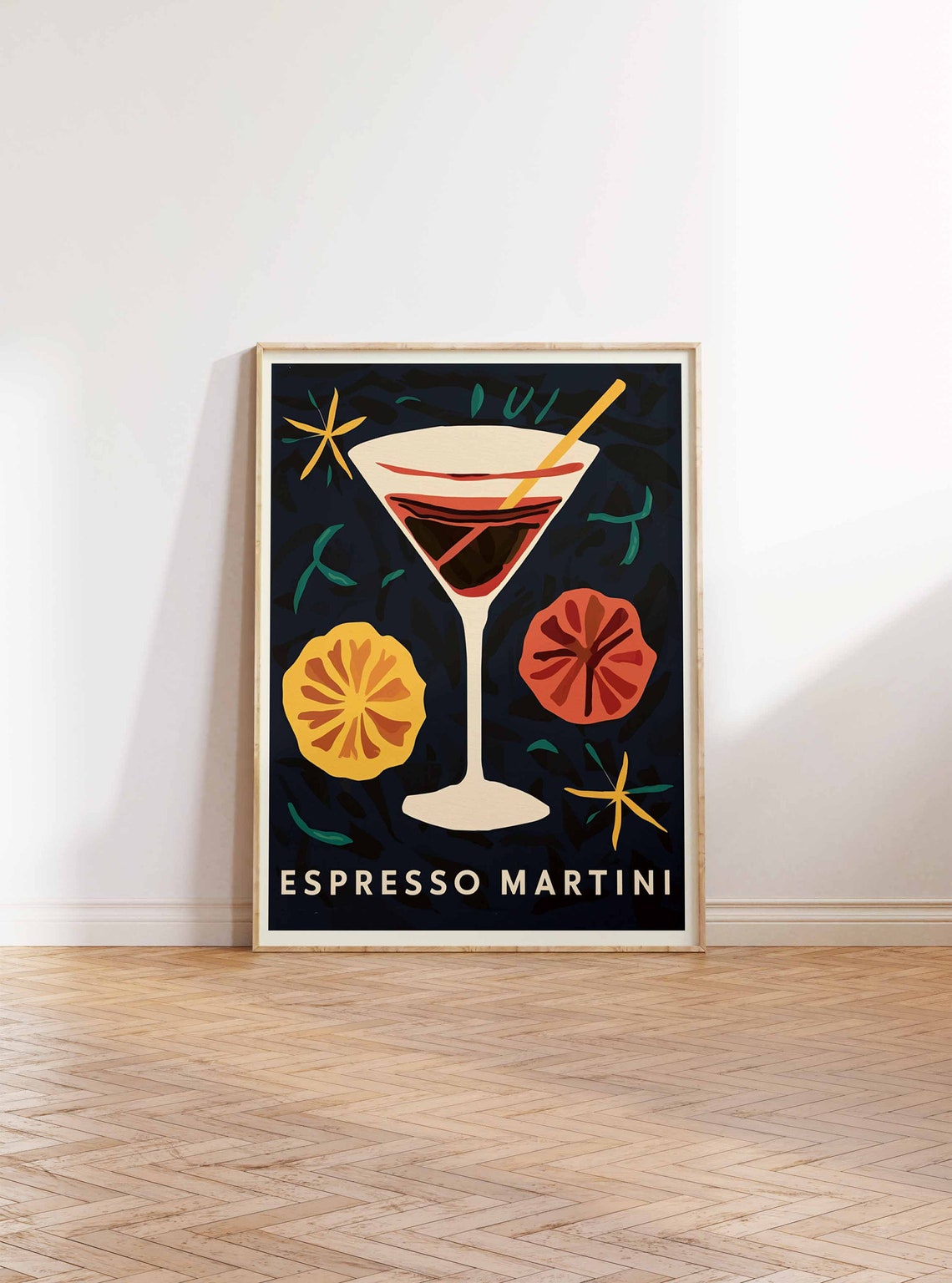 Espresso Martini Navy Botanical Citrus Retro Cocktail Poster - Image 2