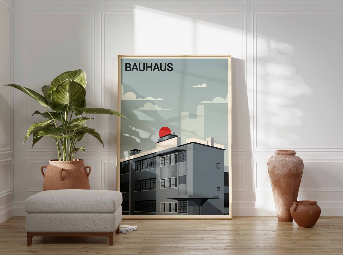 Bauhaus Modernist Building Red Sun Vintage Architecture Poster - Image 3