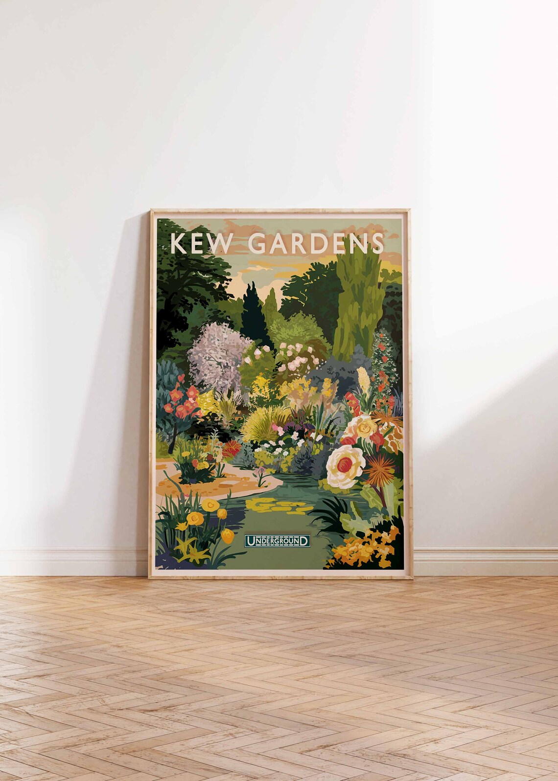 Kew Gardens Pond Flower Beds Colorful Garden Illustration Poster - Image 2
