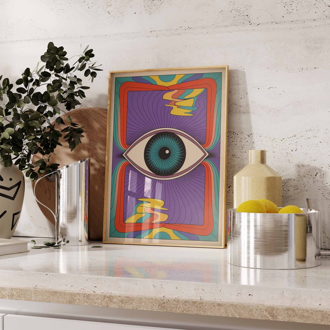 Trippy Psychedelic Eye Swirl Abstract Retro 70s Style Art Poster - Image 3