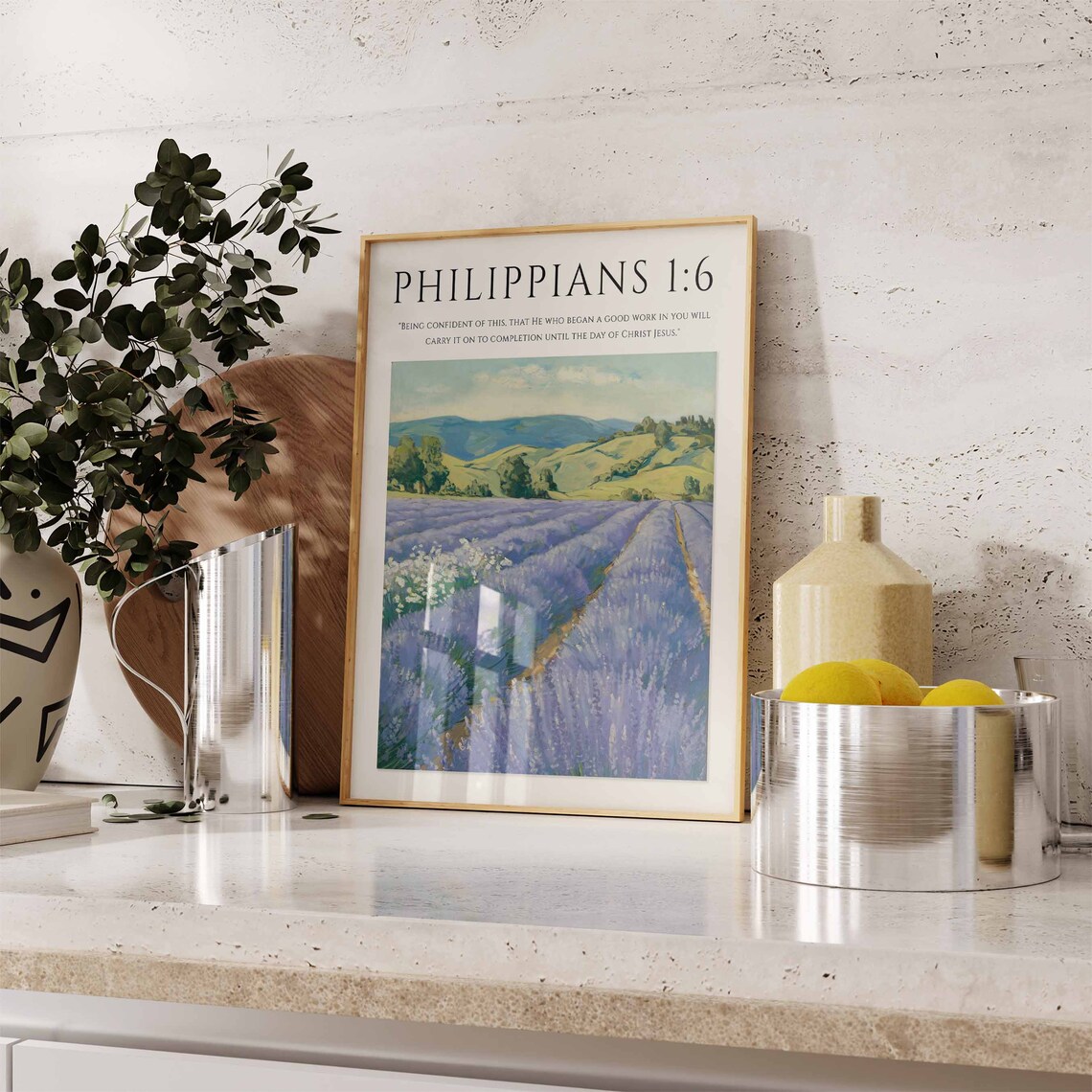 Philippians 1:6 Bible Verse Lavender Field Monet Style Christian Art Poster - Image 3