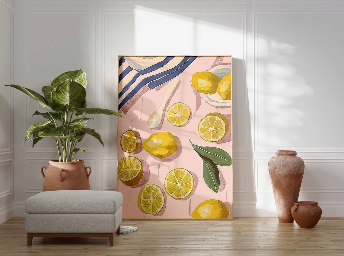 Pink Lemons Citrus Flat Lay Colorful Kitchen Food Art Poster - Image 3