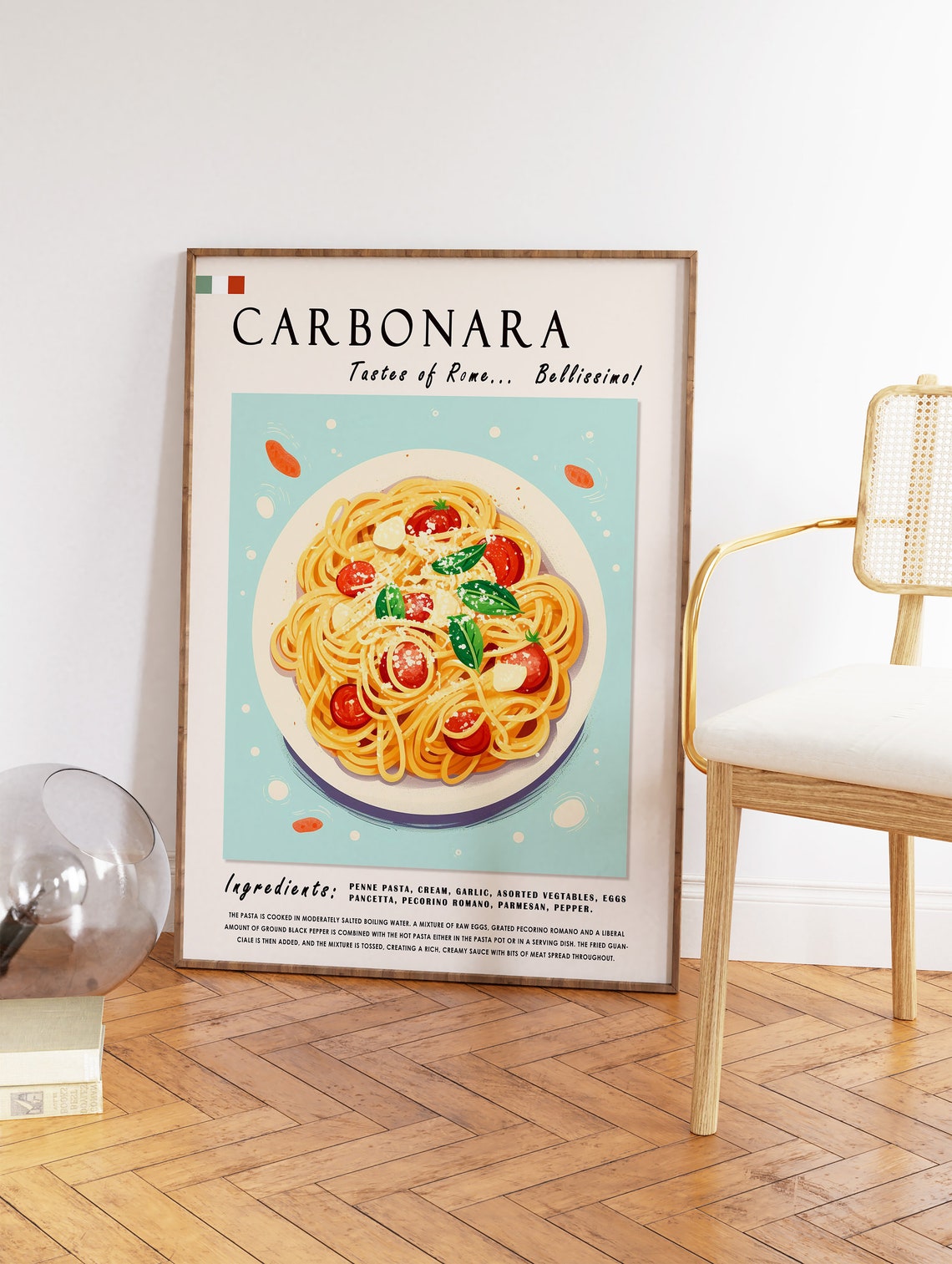 Italian Spaghetti Carbonara Food Poster Italian Food Print Pasta Poster Kitchen Decor Italy Food Art Retro Print Food Gift Italy Gift - Image 2