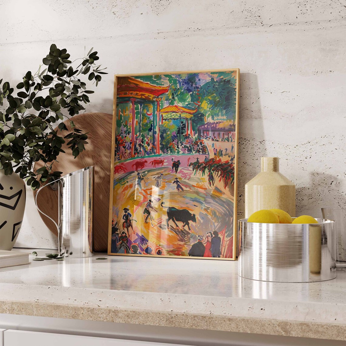 Spanish Bullfight Arena Expressionist Painting Bold Colorful Poster - Image 2