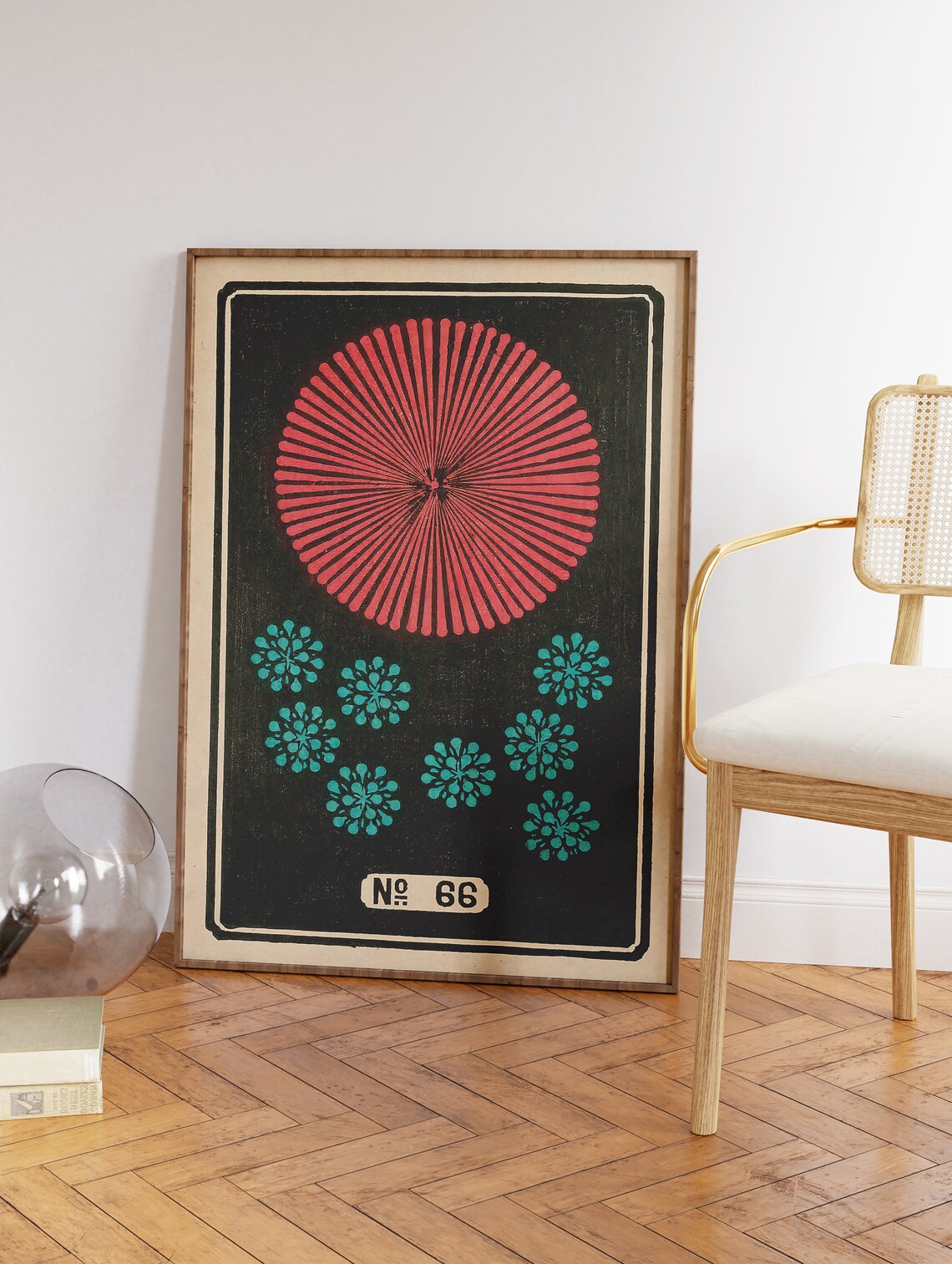Vintage Japanese Fireworks No 66 Night Sky Graphic Art Poster - Image 2