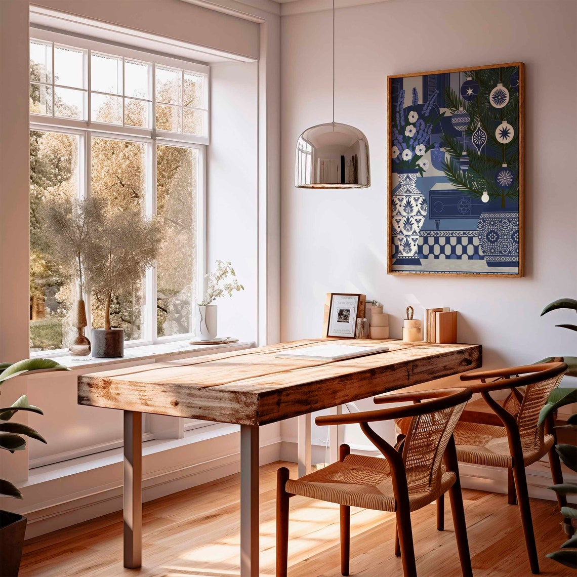 Chinoiserie Christmas Still Life With Blue Vases And Flowers Poster - Image 2