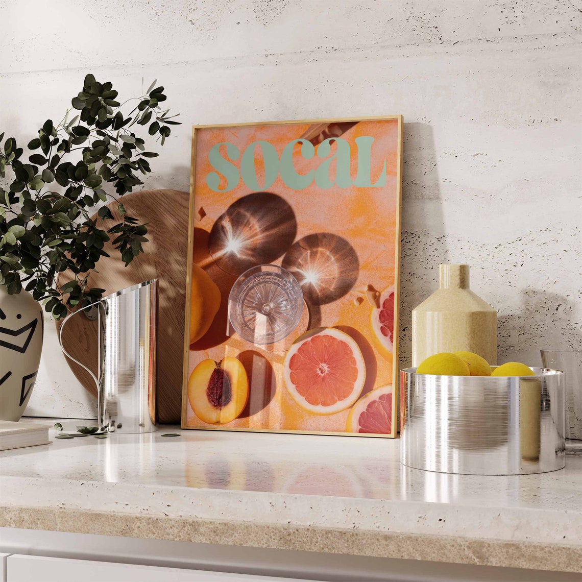 SoCal Mint Retro Text Orange Citrus Sunburst Shadow Art Poster - Image 3