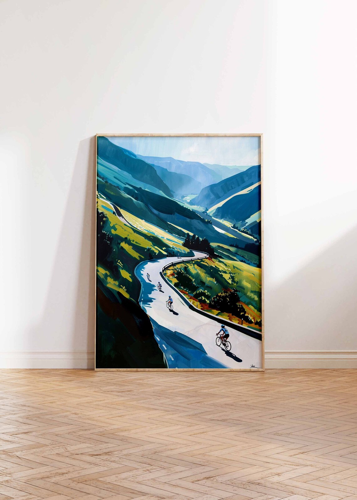 Peloton Racing Down Alpine Hairpin Mountain Road Cycling Poster - Image 2