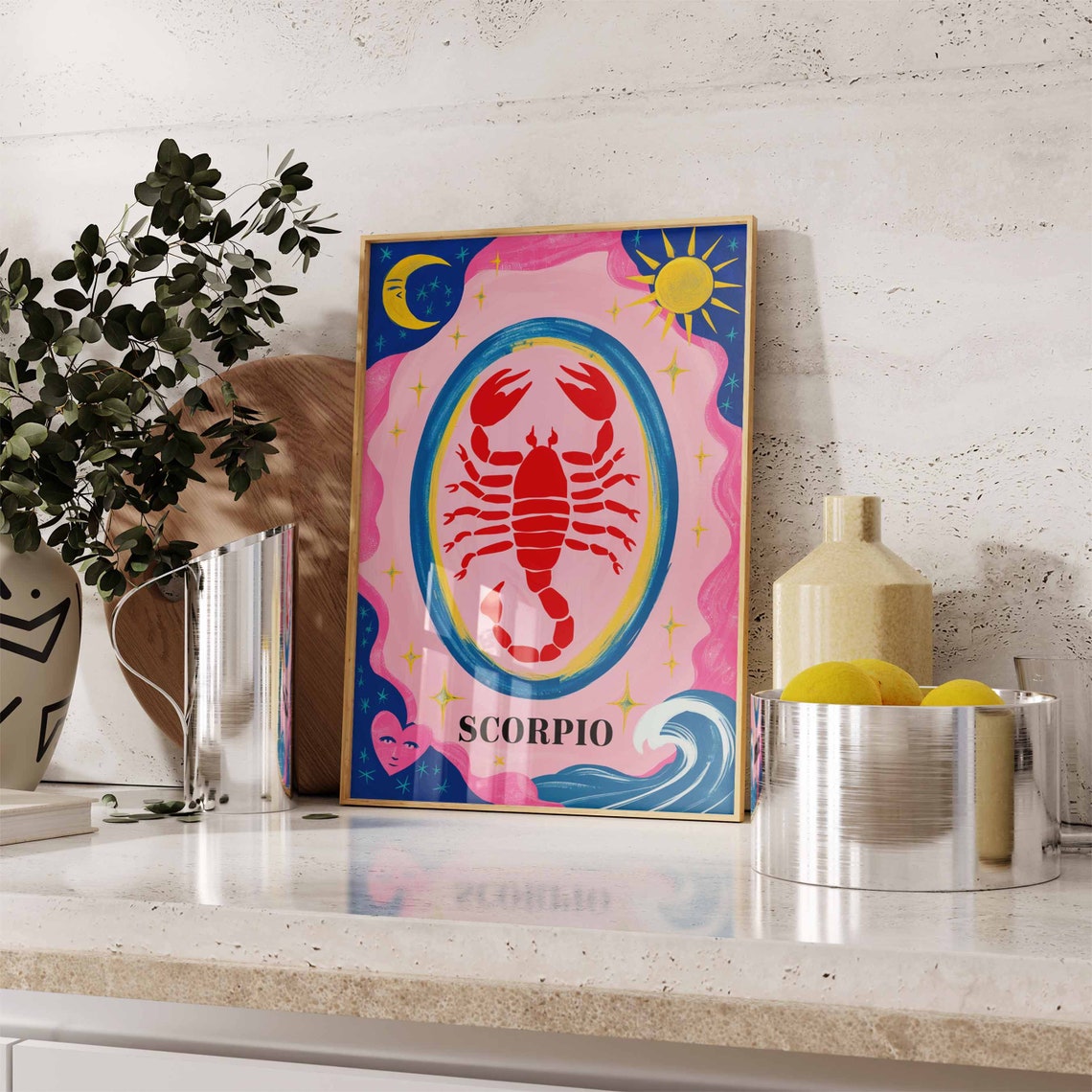 Scorpio Zodiac Scorpion Red Pink Starry Sky Celestial Art Poster - Image 3