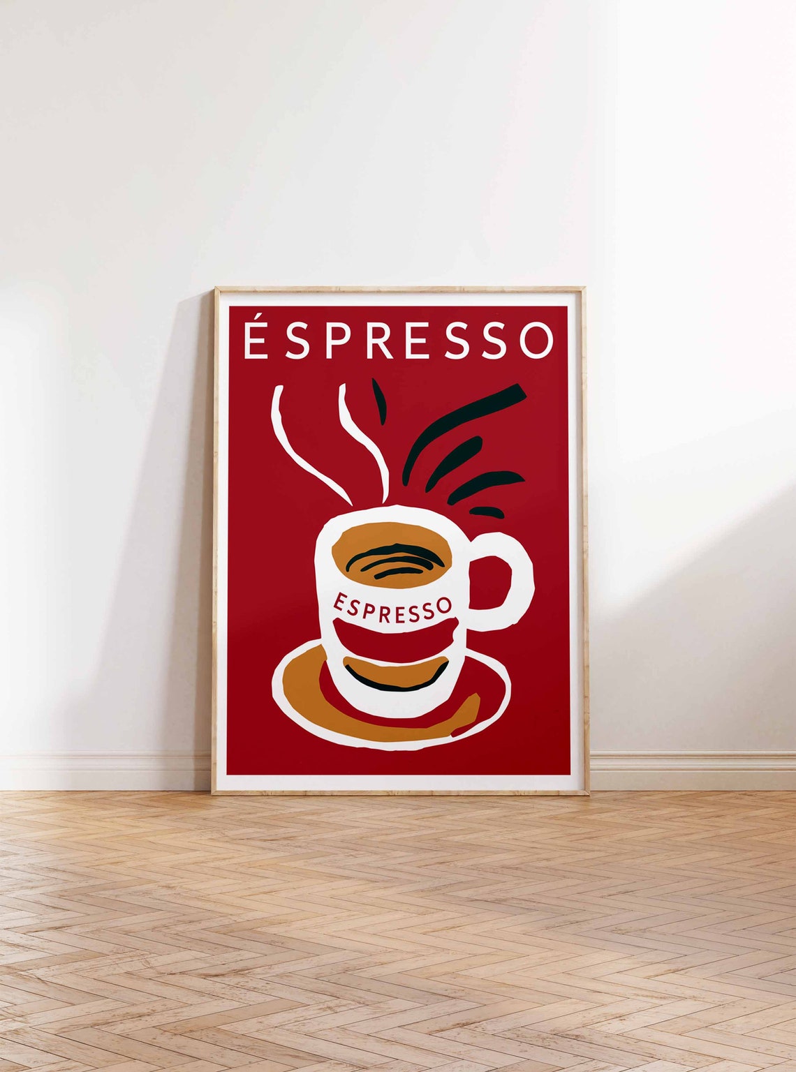 Espresso Cup Steaming Red Retro Coffee Art Typography Poster - Image 2