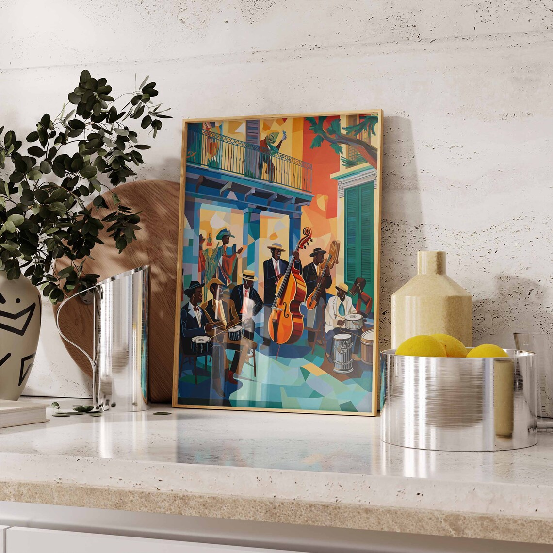 New Orleans Style Jazz Band Street Performance Cubist Colors Painting Poster - Image 2