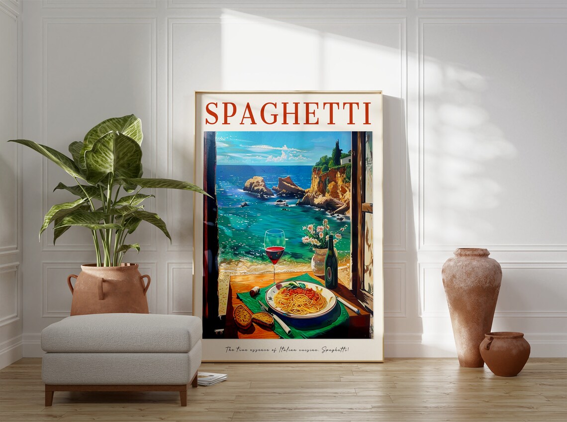 Spaghetti Retro Food Art Print, Kitchen Decor - Image 3