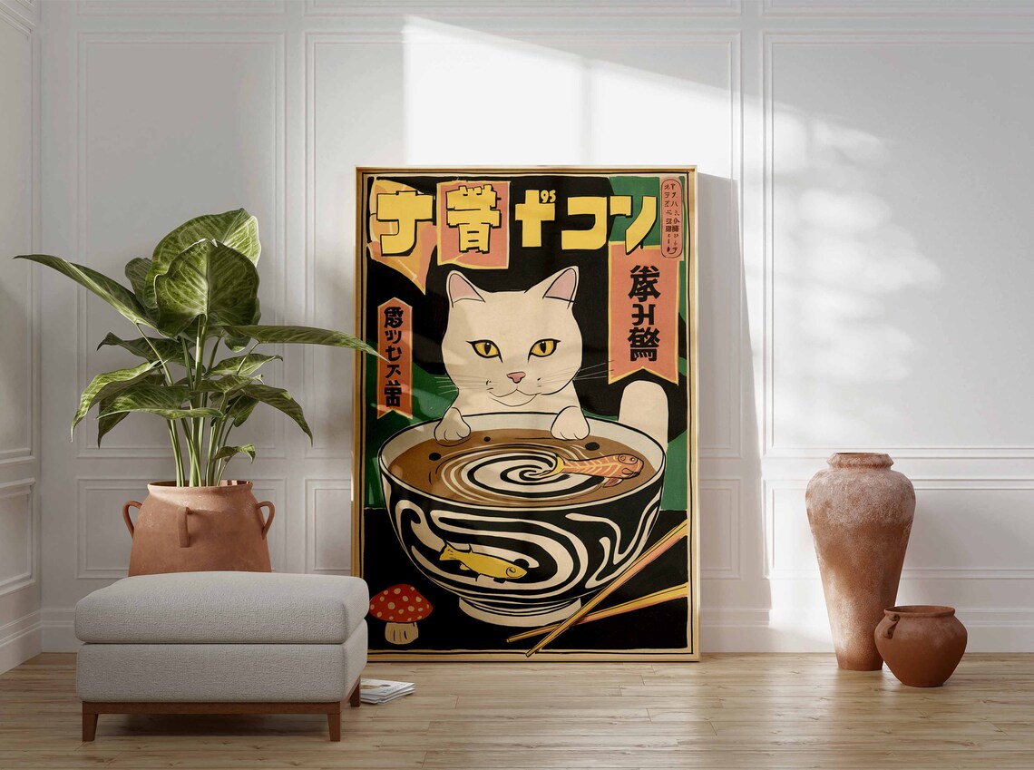 Retro Japanese Poster Japanese Cat Art Japanese Food Print Japanese Wall Art Asian Decor Oriental Art Pop Art Print Japanese Decor - Image 3
