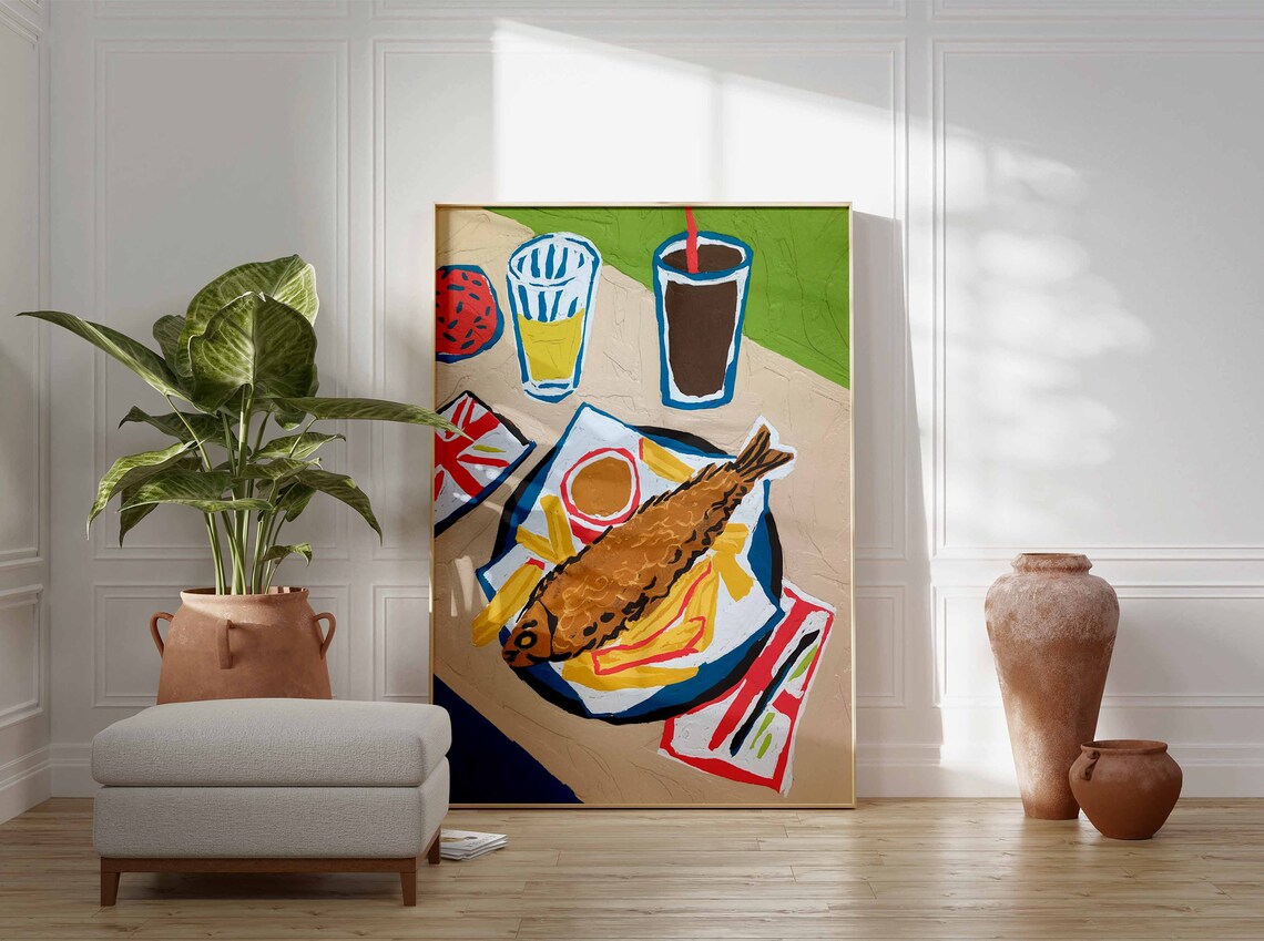 Fish And Chips With Union Jack Napkin British Pub Food Poster - Image 3