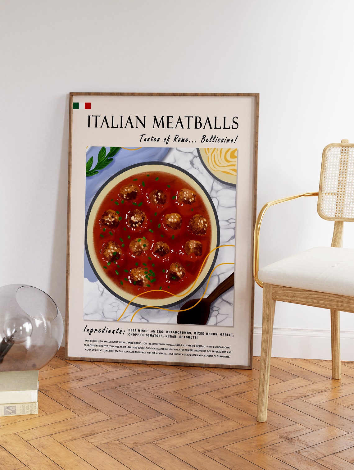 Italian Meatballs Food Poster Food Art Rome Print Kitchen Poster Recipe Poster Italy Food Art Retro Print Food Gift A1a2a3a4 - Image 3