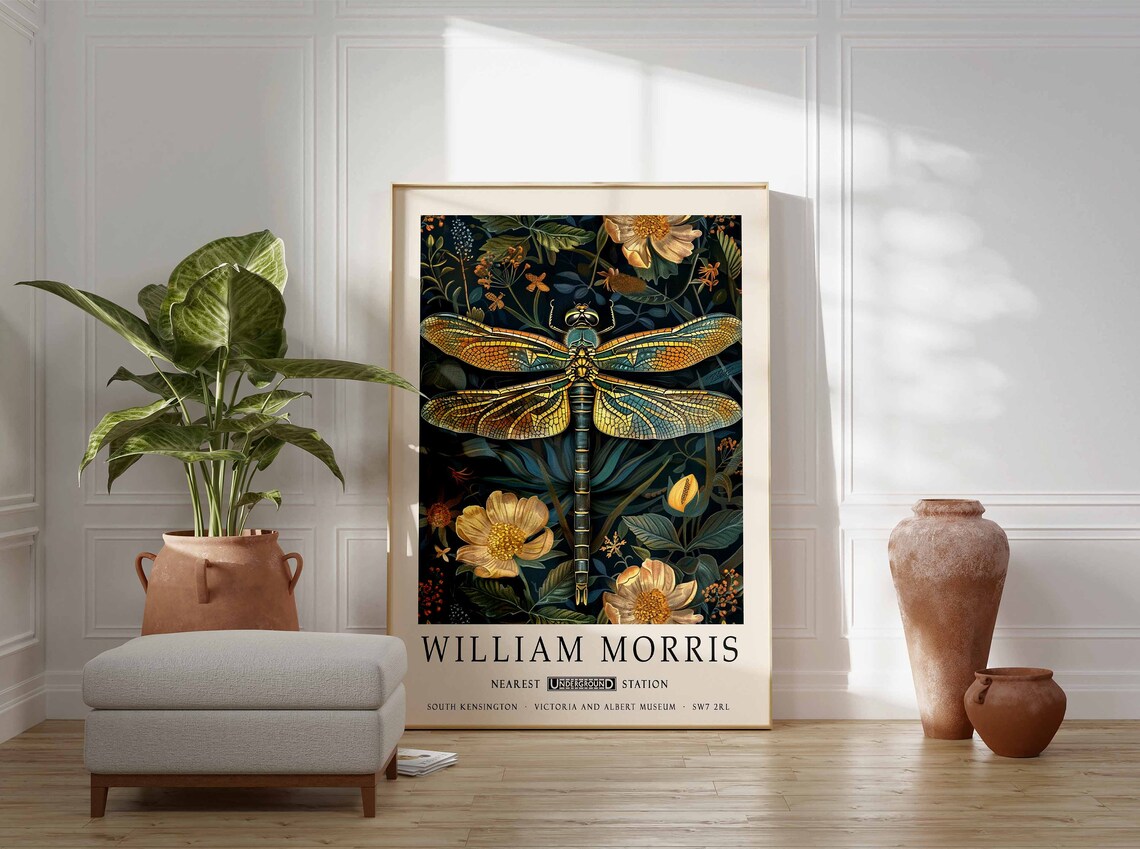 William Morris Dragonfly Botanical Art Print - Image 3