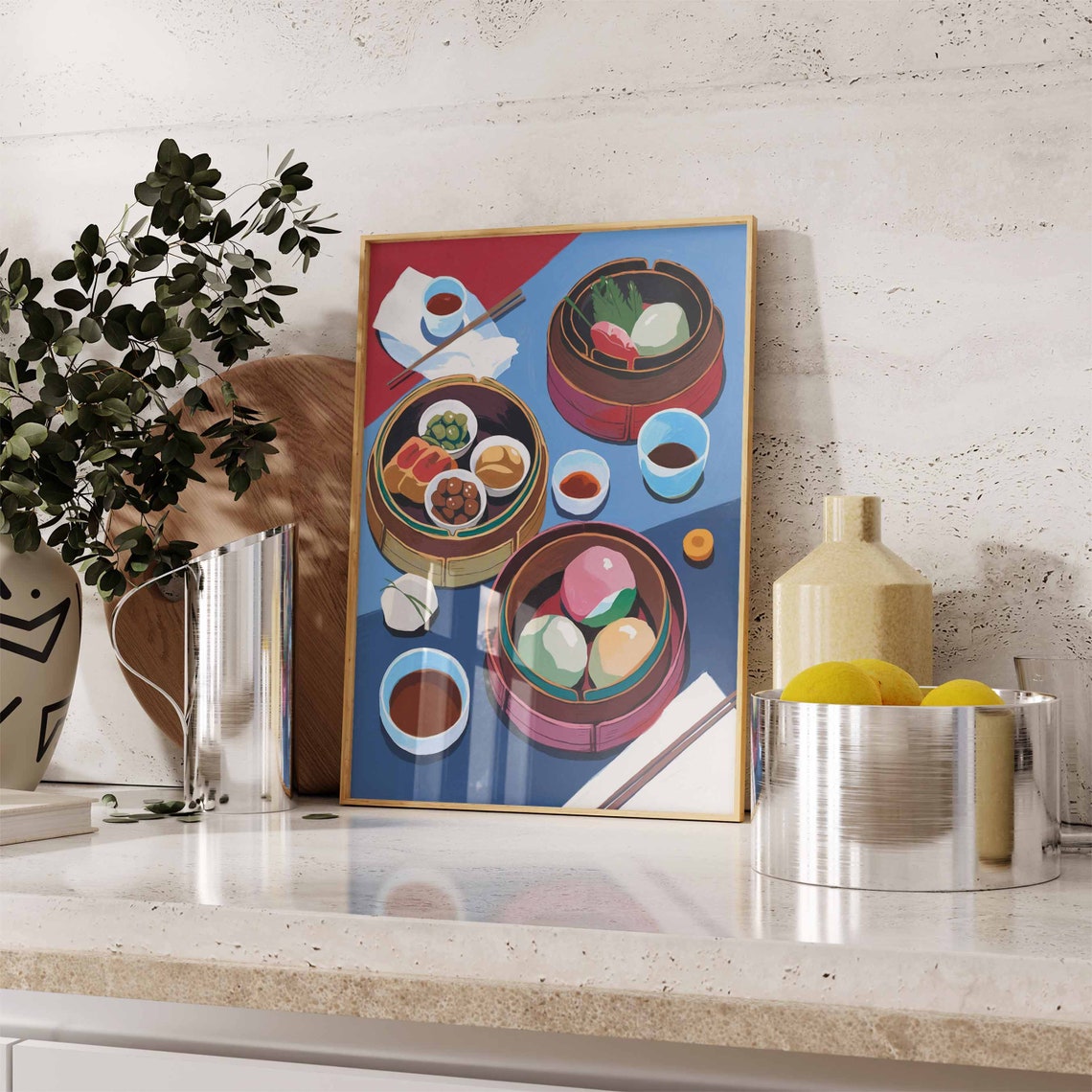 Dim Sum Feast Modern Flat Lay Pastel Bao Buns Tea Art Poster - Image 2