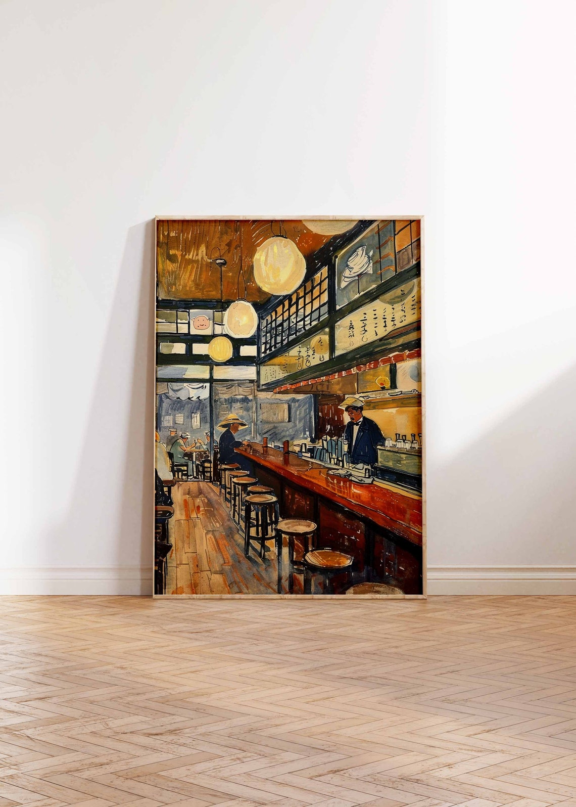 Japanese Noodle Bar Diners Big Paper Lantern Evening Art Poster - Image 3
