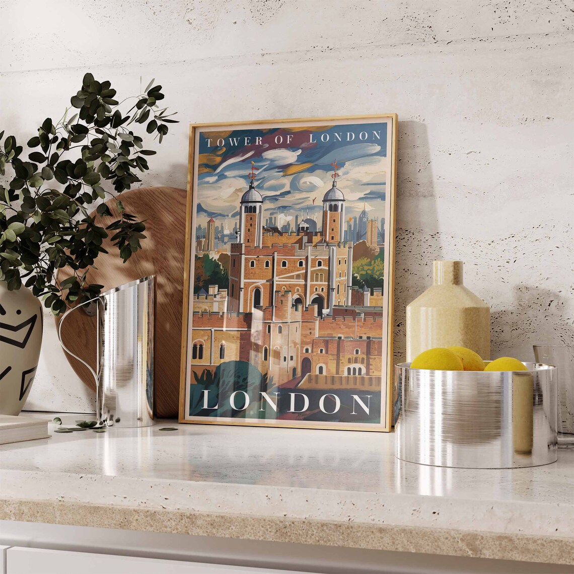 Tower of London Castle Painted Sky Vintage Landmark Travel Poster - Image 3