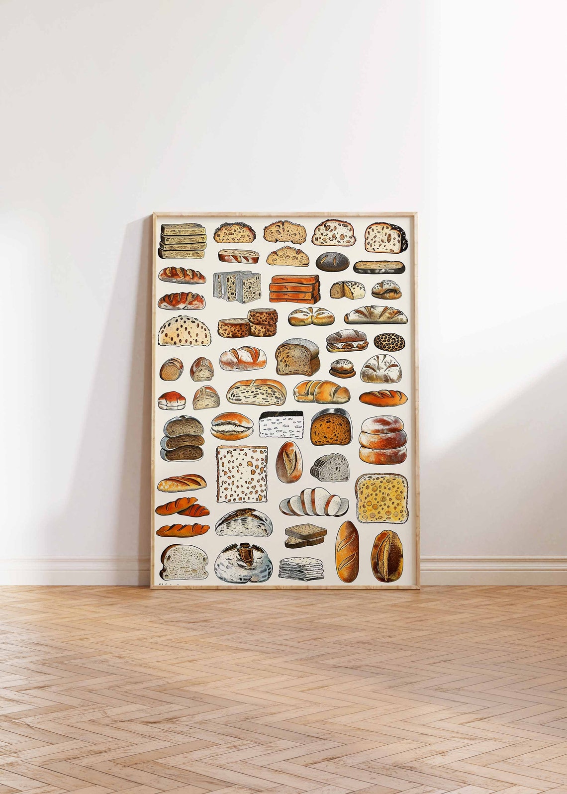 Illustrated Bread Collection Baguettes Loaves Bakery Kitchen Poster - Image 2