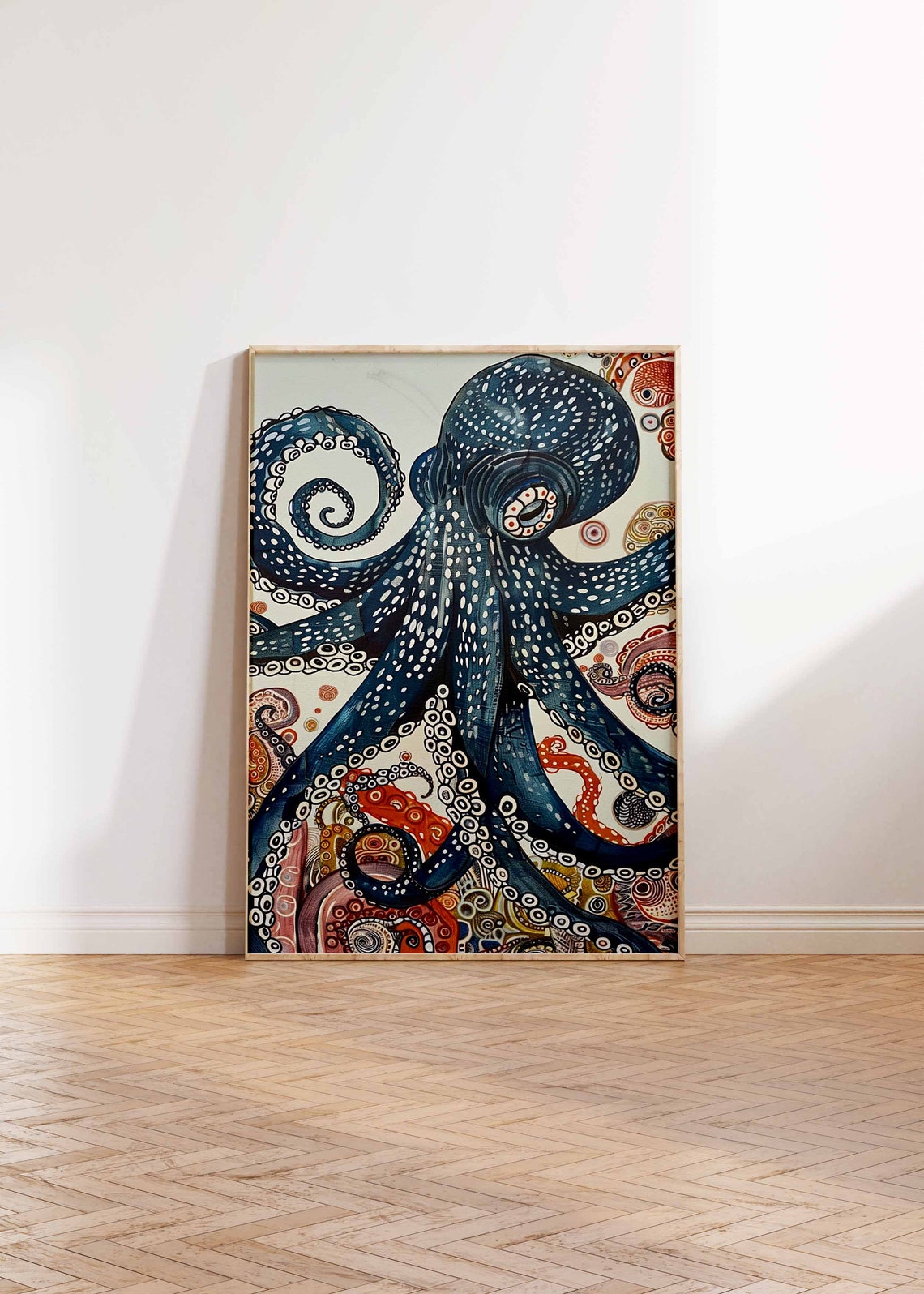 Large Blue Octopus Colorful Sea Life Pattern Beautiful Wall Art - Image 2