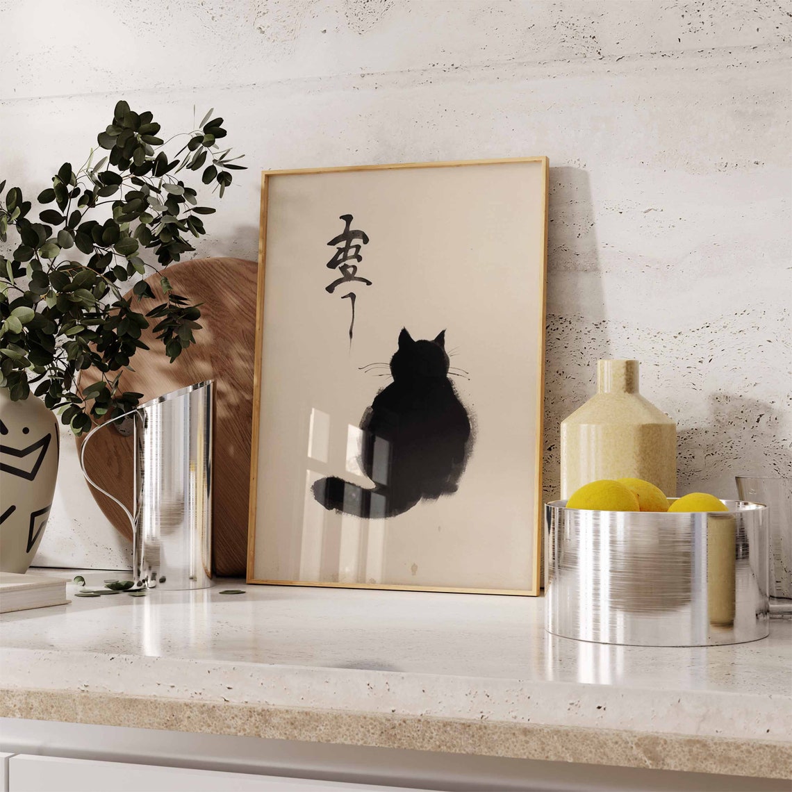 Japanese Black Cat Sumi Ink Painting Poster Minimalist Zen Cat Art - Image 3