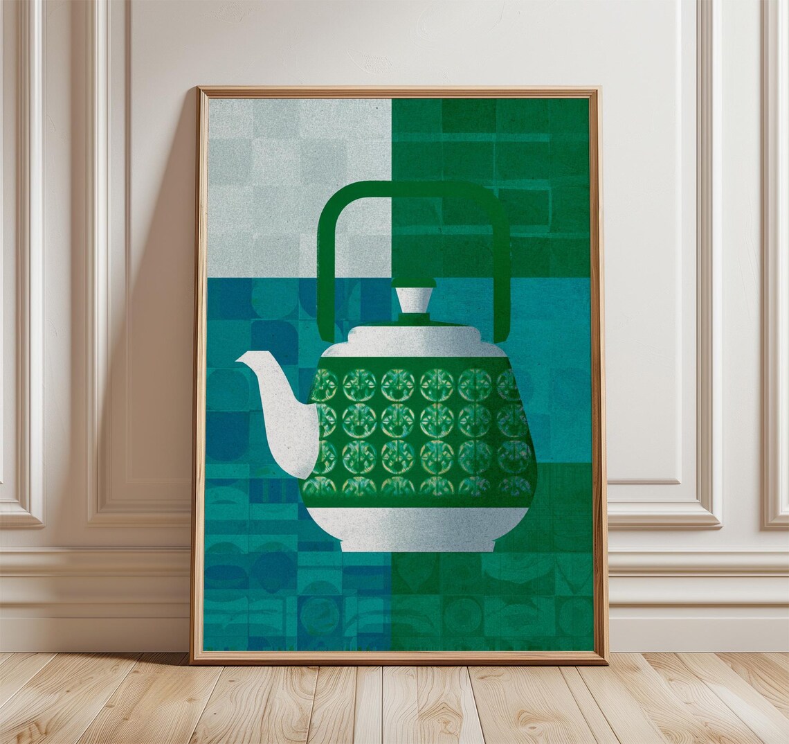 Geometric Teapot Poster, Mid Century Modern Kitchen