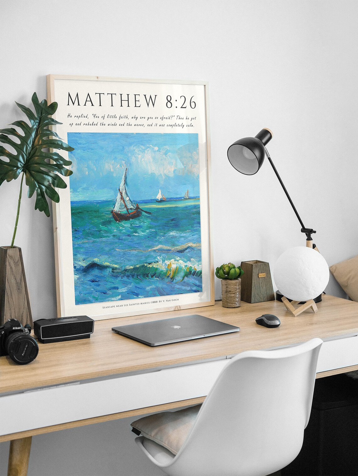 Matthew 8 Verse 26 Bible Verse Van Gogh Seascape Faith Poster Christian - Image 2