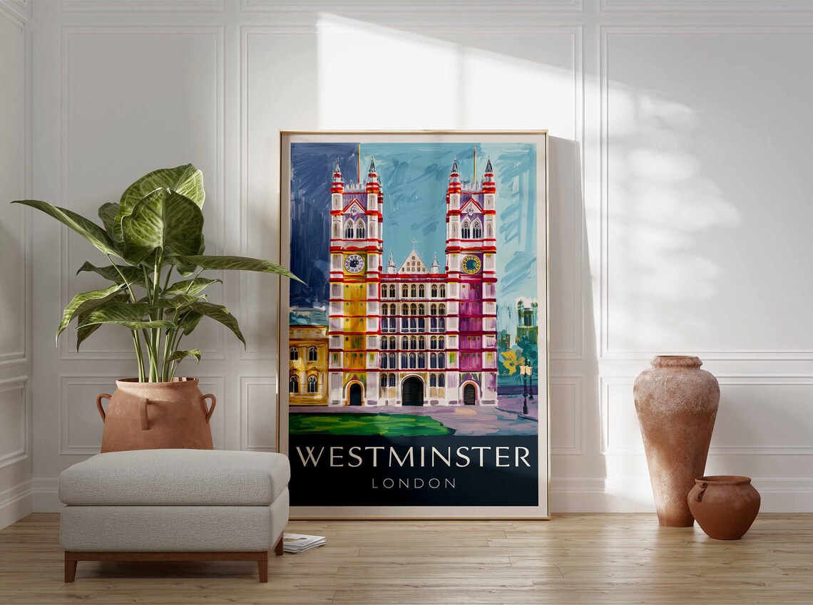 Westminster Abbey London Vibrant Twin Towers Painted Sky Poster - Image 2