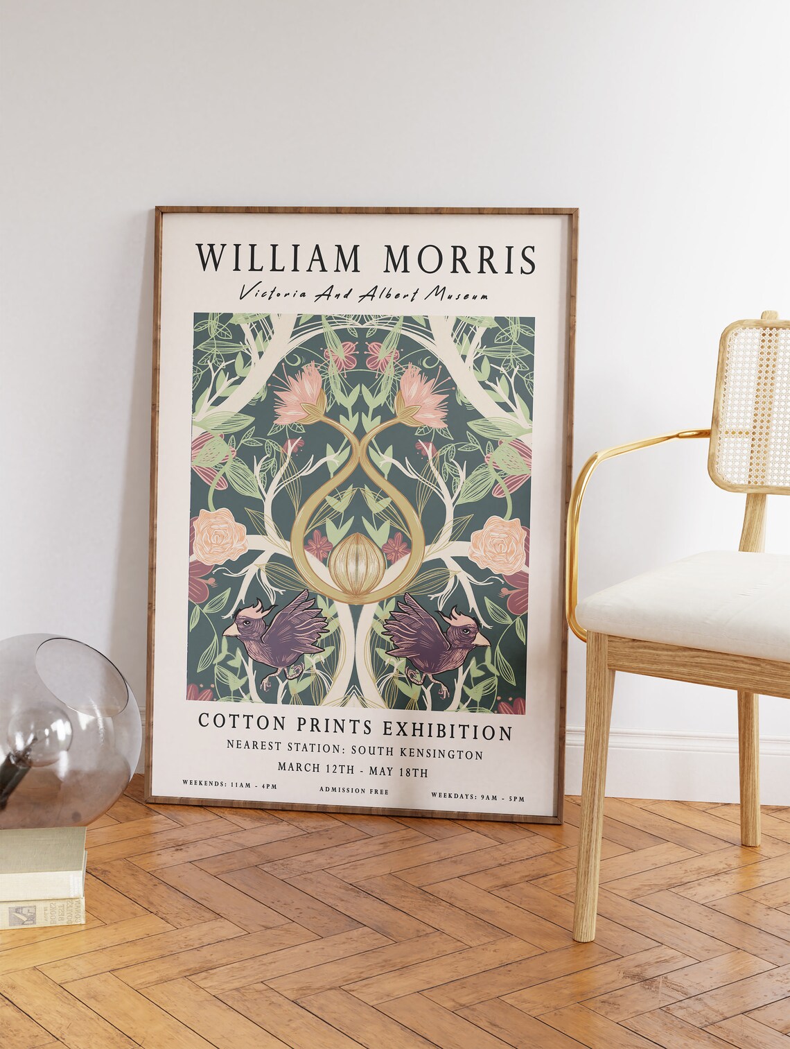 William Morris Cotton Prints Exhibition Symmetrical Bird Art Poster - Image 2